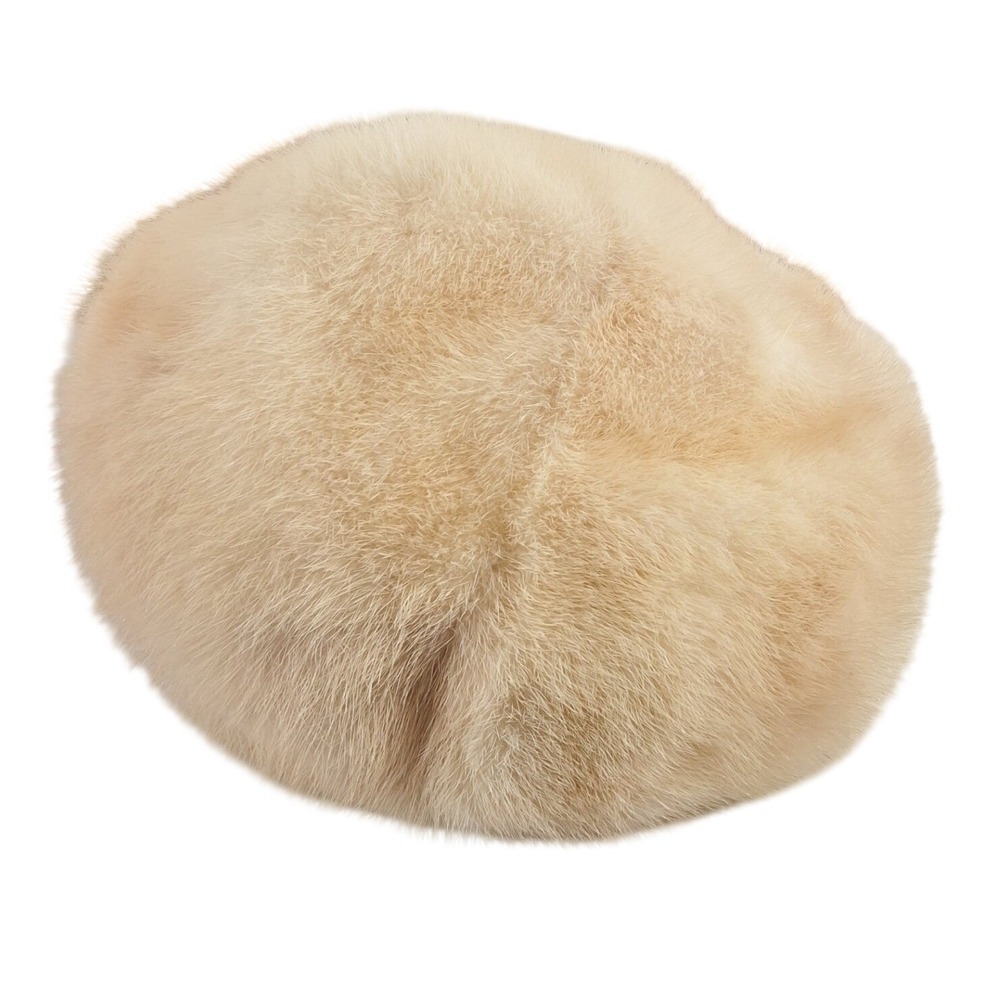 Vintage‎ 60s Blonde Mink Fur Pillbox Hat Champagne Beige Winter Luxury Glam